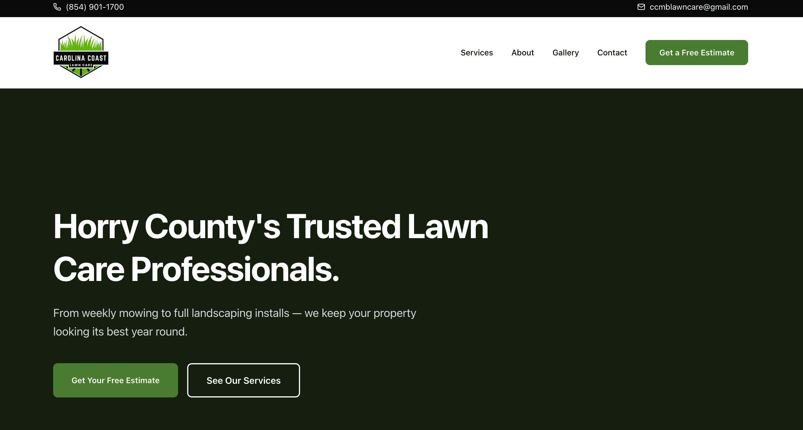 Carolina Coast Lawn Care website screenshot